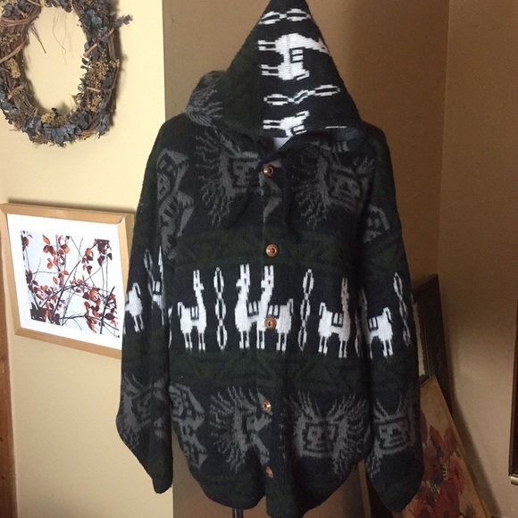 TEJIDOS RUMINAHUI Other - TEJIDOS RUMINAHUI sz XXL WOOL Hoodie WoodButtons